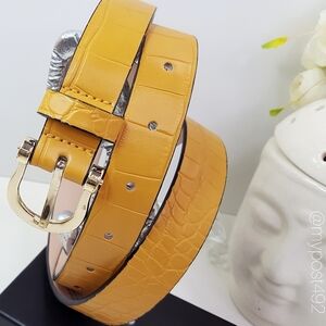 Mustard🌾Croc-Embossed Golden Buckle Belt| H&M